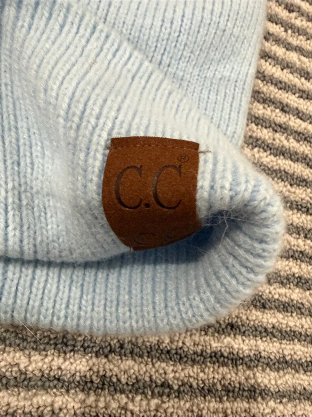 Women’s Soft Light Blue Ribbed Beanie Hat